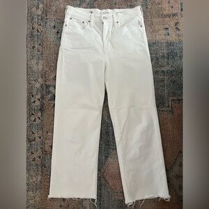 J. Crew Slim Wide Leg, White Jean with Distressed hem- Size 28